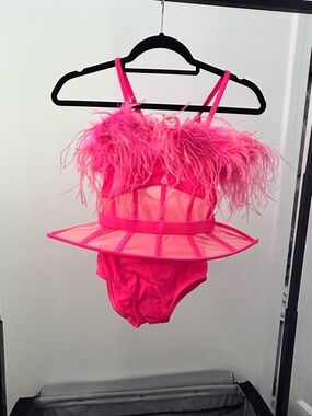 Revolution Hot Pink Feather Trim Dance Costume